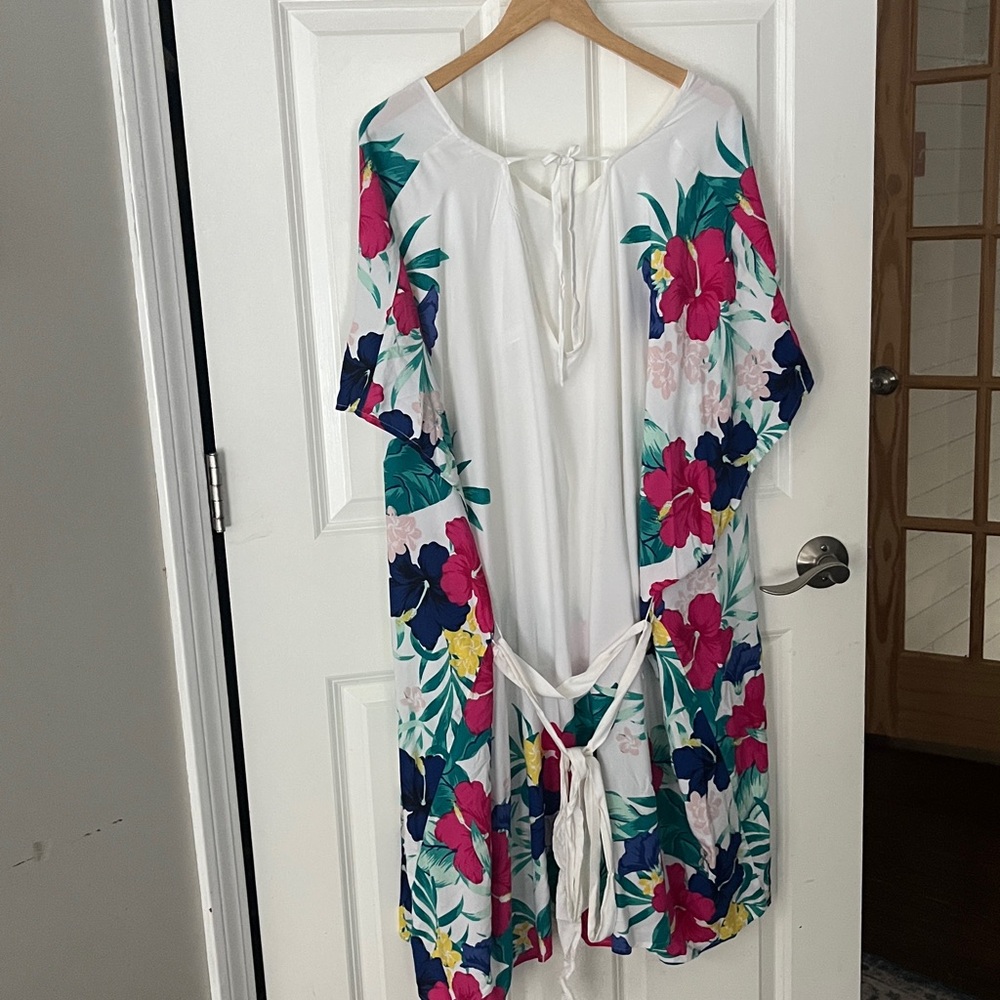 Floral Swim Cover Up kaftan White floral 26/28 - Picture 4 of 6